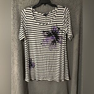 Lane Bryant Black and White Striped Tee with Purple Floral